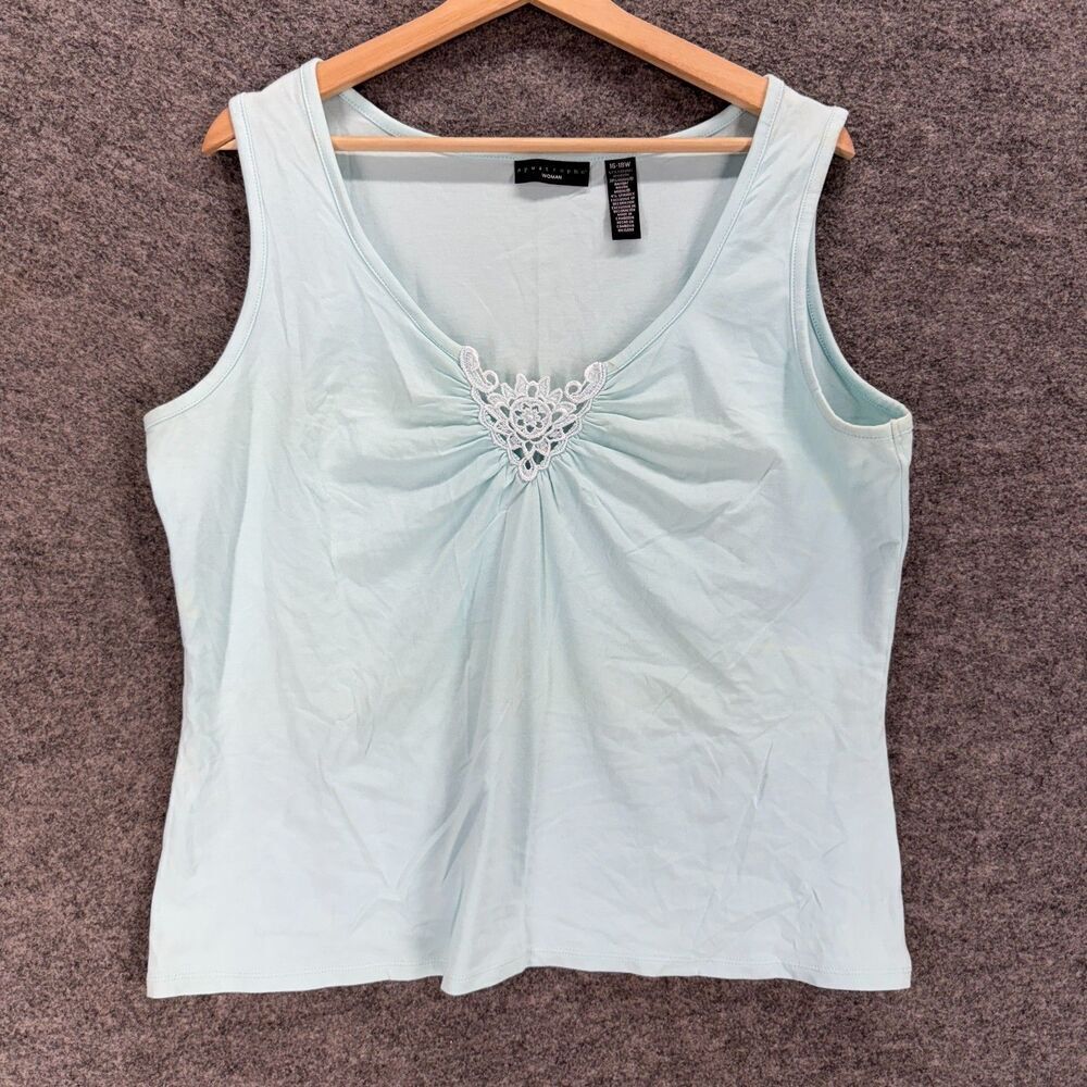 Apostrophe Top Women 16-18W Plus Blue V-Neck Sleeveless Wide Strap Cotton Casual